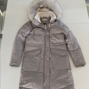 Michael Kors Beige Winter Long Parka with Faux Fur Hood